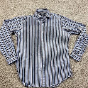 Polo Ralph Lauren Shirt Mens 15.5 Medium Blue Striped Button Up Regent Marks*